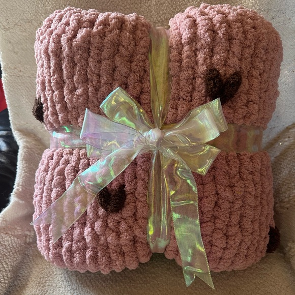 Pink Textured Blanket with Heart Accents